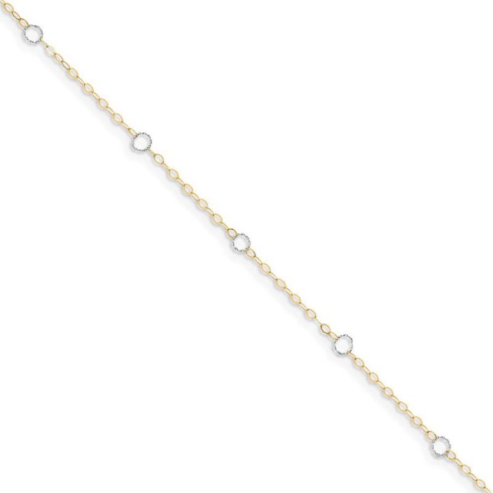 14 Karat Two Toned Gold Adjustable Circle Anklet, 9 Inch